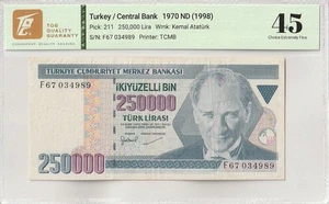 1970 Turkey 250000 Lira Pick#211 45 Choice Extremely Fine - Picture 1 of 2
