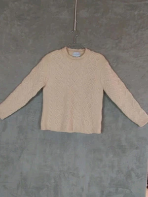Suéter Grueso Crema Tejido con Cable Pescador Crew Lana Pullover Talla Mujer M Foto 1 de 4