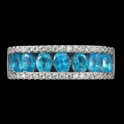 Anello in argento sterling 925 rotondo apatite 4x3 mm gemma gioiello misura 6,5 - Immagine 1 di 4