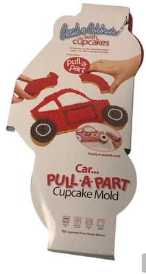 Car Cupcake Mold - Pull Apart - Lifetime Brands - Red Silicone, New - Image 1 of 3