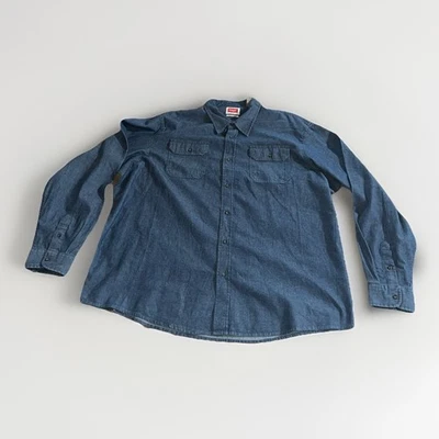 Camisa Denim Wrangler Para Hombres 3XLT Azul Cambray Flex Cómoda Vaquero Con Botones Foto 1 de 4