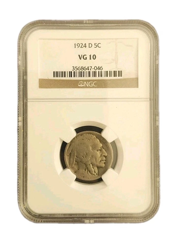 🔥 1924-D 5C VG 10 Graded BUFFALO NICKEL Five Cents 🔥 - Image 1 of 2