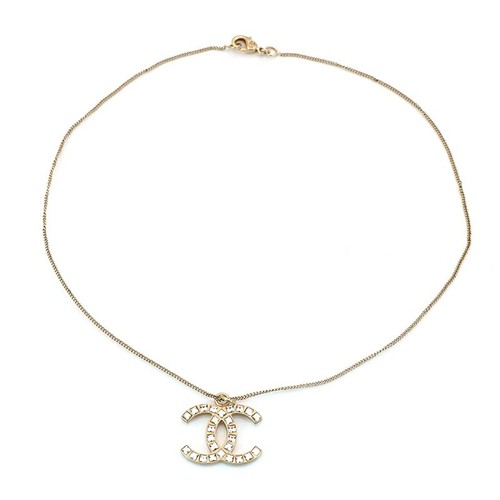 Collana CHANEL Coco Mark quadrata strass oro champagne GP B12A donna