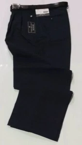 MEN’S NAVY BLUE PLEATED DRESS PANTS SLACKS TROUSERS BELTED CUFFED SIZES 28 - 70 - Picture 1 of 10