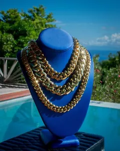 Catena massiccia maglia stretta cubana Miami in oro 18 carati fatta a mano (14 mm, 18 mm, 22 mm) - Foto 1 di 7