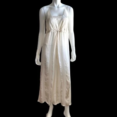 Vestido de Noche Cocoon By Randi Kristoffersen Talla Pequeña 100% Seda Beige Transparente Sin Mangas Foto 1 de 4
