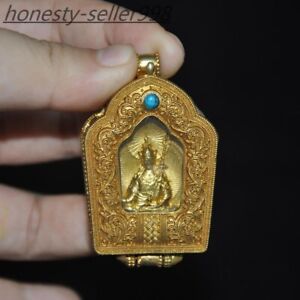 2.2" Tibetan Ancient bronze Gilt turquoise Rinpoche Padmasambhava Statue pendant