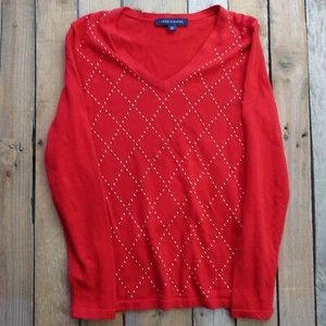 Tommy Hilfiger V-Neck Red Shirt Womens Size S/P Studded - Picture 1 of 5