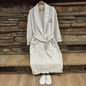 Accappatoio e Pantofole Lotus Lino Non Disturbare Bianco Maglia Waffle Misto Cotone - Foto 1 di 9