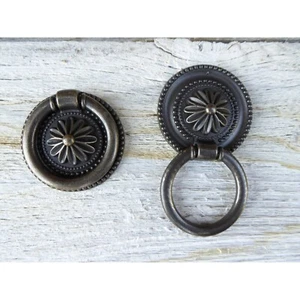 Vintage Drawer Pull Bronze Metal Ornate Ring Handle Cabinet Dresser Door Knob - Picture 1 of 5