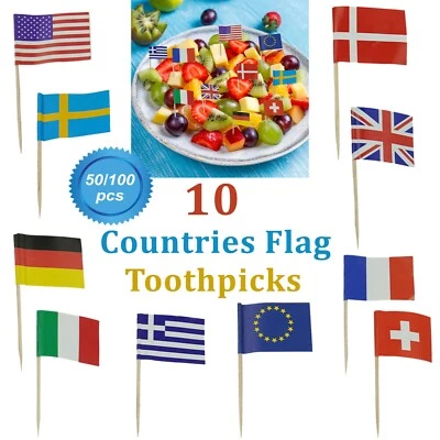 International Mini Flags Cupcake Toppers Food Flag Picks Sports Party 50/100pcs - Image 1 of 4