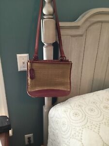 Vintage Etienne Aigner Brown Leather Straw Shoulder Bag Magnetic Snap Closure