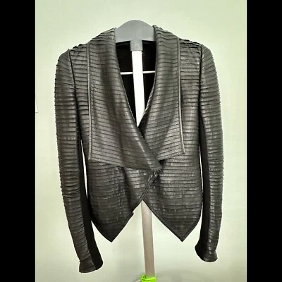 Chaqueta de Cuero Marciano By Guess Shayna Cortina Cordero Talla 2 Color EE. UU. Negro Foto 1 de 4