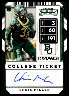 2020 Panini Contenders Draft Picks Ticket Blue Foil Chris Miller Auto Baylor - Image 1 of 2