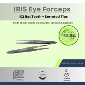2 un. fórceps para ojos IRIS 1x2 dientes de rata + puntas serradas pinzas de laboratorio quirúrgico de 4" - Imagen 1 de 4