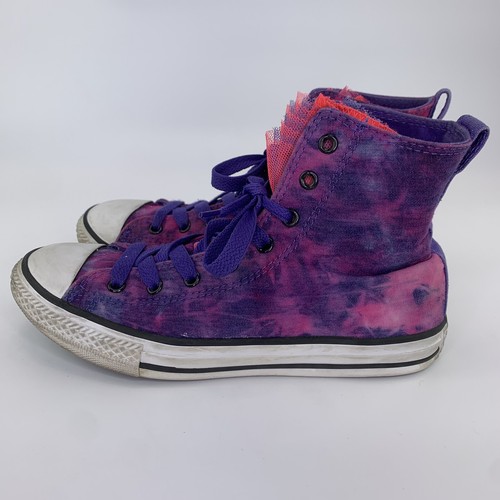 Converse All Star Junior Lingua Arruffata Alta Rosa Viola The Dye Ragazze Tg 5