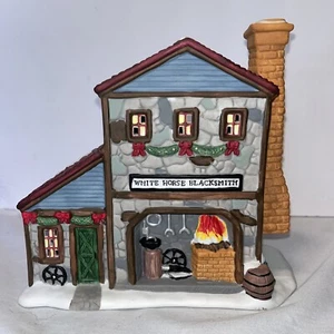 Santa's Workbench 1999 White Horse Blacksmith Christmas Village House - Picture 1 of 12