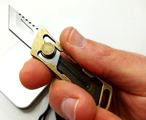 Brass D2 Steel Slide Lock Manual Open Mini Pocket Knife Tanto Blade EDC - Picture 1 of 5