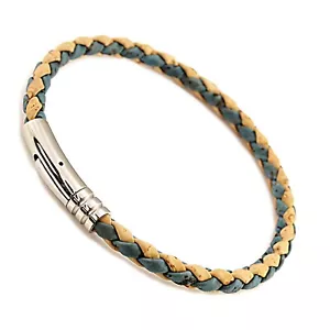 Herren Geflochtenes Armband Mit Edelstahl Clasp-5mm Natürlich / Blau Kork Kordel - Bild 1 von 8