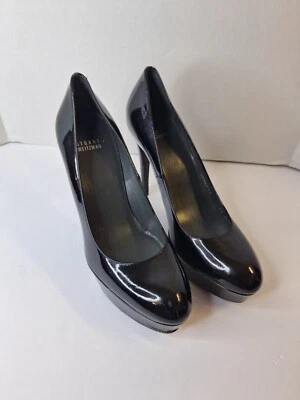 STUART WEITZMAN Heels Sz 9.5M Black Patent Leather Platform Mob Wife Goth Career - Image 1 of 4
