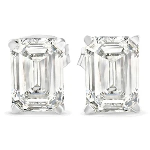 F/VS 1 - 8Ct Emerald Cut Diamond Studs 14k Gold Lab Grown Women's Earrings - Picture 1 of 6