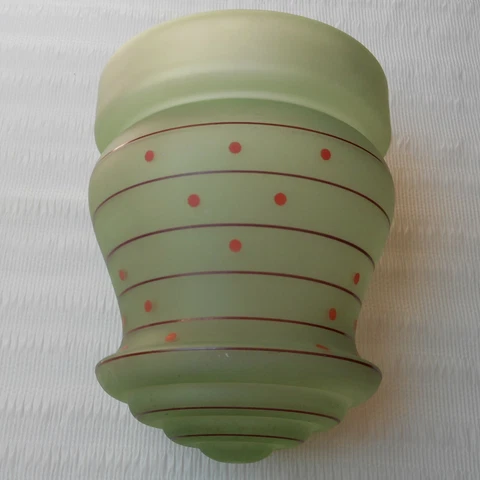 ANTIQUE 1930 ART DECO GREEN FROSTED GLASS GLOBE RED DOTS VINTAGE LIGHT LANTERN Cover