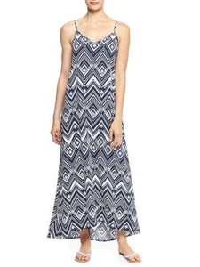 Maxi Vestido Gap Factory Hi-Low, 100% Rayón, Estampado Geográfico Azul Marino, Talla L, Nuevo con Etiquetas - Imagen 1 de 11