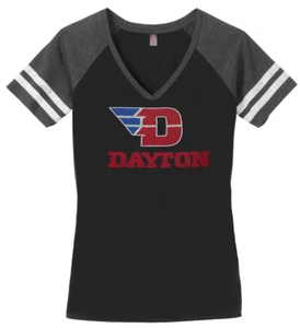 Women's Dayton Flyers College Basketball Ladies Bling V-neck Shirt S-3XL - Picture 1 of 2
