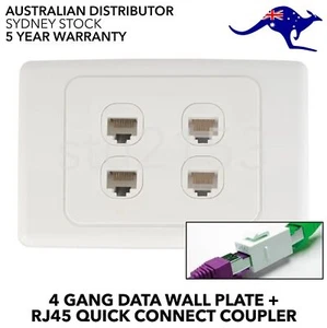 4 Gang Data Wall Plate Clipsal Style CAT6 RJ45 COUPLER Network LAN Port Jack - Picture 1 of 1