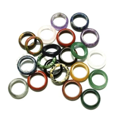 20pcs Wholesale Ring Jewelry Natural Agate Gemstone Mix Colorful Rings Lots - Image 1 of 3