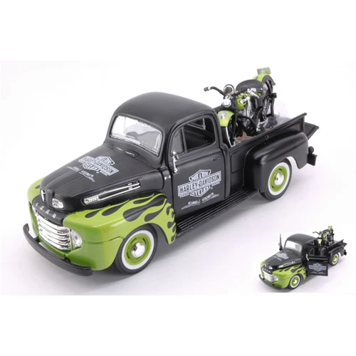 FORD F1 PICK UP 1948 WITH HARLEY DAVIDSON FL PANHEAD BLACK/GREEN 1 24 Maisto Tun