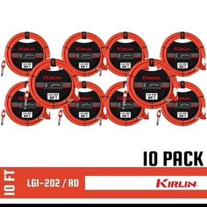 Kirlin 10FT 1/4" ST. /RT Angle RED Guitar Instrument Cable LGI-202/RD 10 PACK - Picture 1 of 7