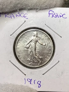 1918 France 1 Franc Silver! High Grade! #2 - Picture 1 of 4