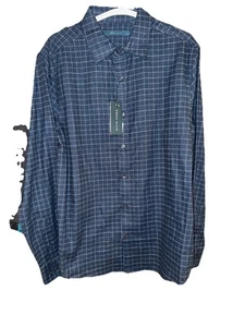 Perry Ellis Men's navy flannel long sleeve button-down shirt large - Picture 1 of 4