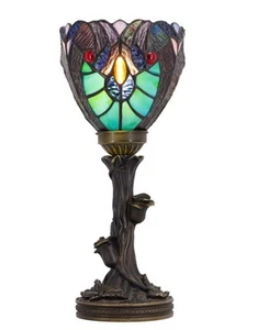 Small Tiffany Lamp Mini Stained Glass Table Lamp Green Liaison W6 H13.5 Inch - Picture 1 of 2