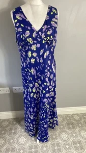 Love & silky satin sleeveless blue neon yellow animal print maxi dress UK 16 - Picture 1 of 8