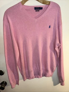 Polo Ralph Lauren Hemd Herren XL rosa mit blauem Pony Preppy Academia V-Ausschnitt Baumwolle - Bild 1 von 8