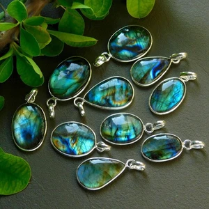 10 Pcs 145 Cts Labradorite Gemstone Silver Plated Pendant 16x29-13x25mm #R-12445 - Picture 1 of 7