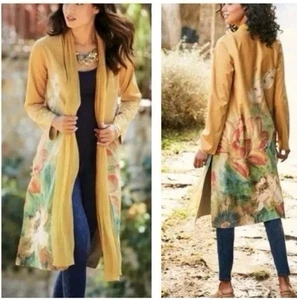 Soft Surroundings Orofino Faux Suede Silk Chiffon Kimono Art To Wear Medium NWT - Picture 1 of 11