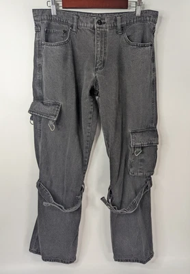 Hot Topic Mens Jeans 34x32 Cargo Buckle Strappy Pant Goth Punk Emo Distressed - Image 1 of 4