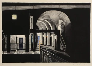 Donna Dennis, Deep Station: A View from the Tracks, Lithograph with Hand colorin - Picture 1 of 6
