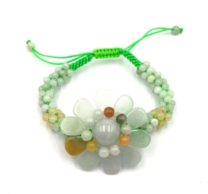 Genuine Multicolor Red Yellow Green A Jadeite Jade Sun Flower Bangle Bracelet - Picture 1 of 12