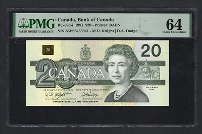 Canada 20 Dollars 1991 BC-58d-i Uncirculated Grade 64 - Image 1 of 2