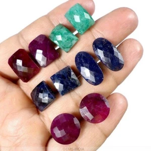 113.50 Ct Natural Multi Gems Mix Checker Cut Loose Gems Pair For Making Earrings - Picture 1 of 5