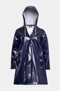 Women Blue Opal Raincoat Navy PVC Vinyl Hoodie Jacket Coat Raincoat Waterproof - Picture 1 of 4