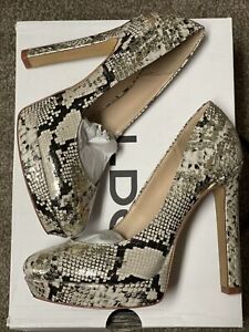 ALDO EDARESSA Womens SNAKE SKIN PLATFORM ALMOND TOE HEELS Size 7