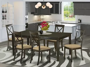 7pc Dining Set, Henley dining room set table with 6 padded chairs in cappuccino - Picture 1 of 12