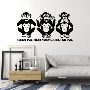 Vinyl Wall Decal Three Monkey Animal Quote Words See No Evil Stickers (2726ig) - Picture 1 of 3
