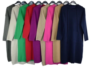 Italian Lagenlook Hooded Long Jumper Dress with Pockets Autumn Winter Collection - Picture 1 of 20