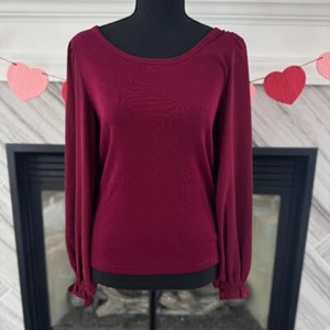 Loft Strick Oberteil Ballonärmel Bluse Freizeit Pullover Burgund Medium - Bild 1 von 2